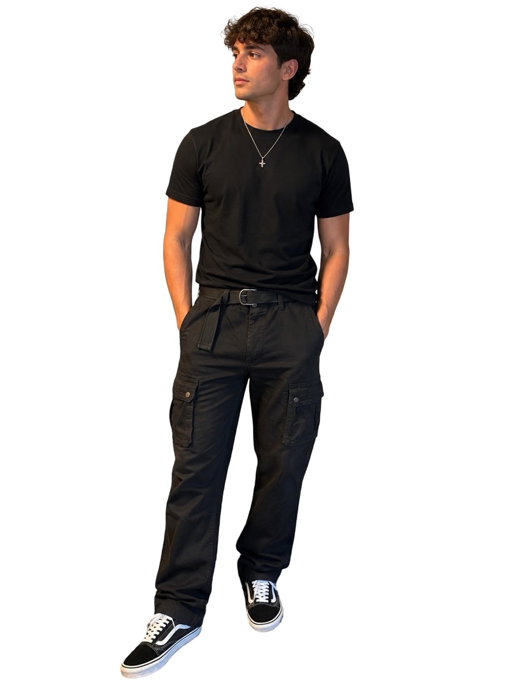 St Johns Bay Mens Size 38/29 Black Cargo Pants Cotton Zip Comfort Stretch